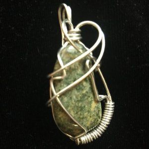 Gray and Green Stone Necklace Pendant